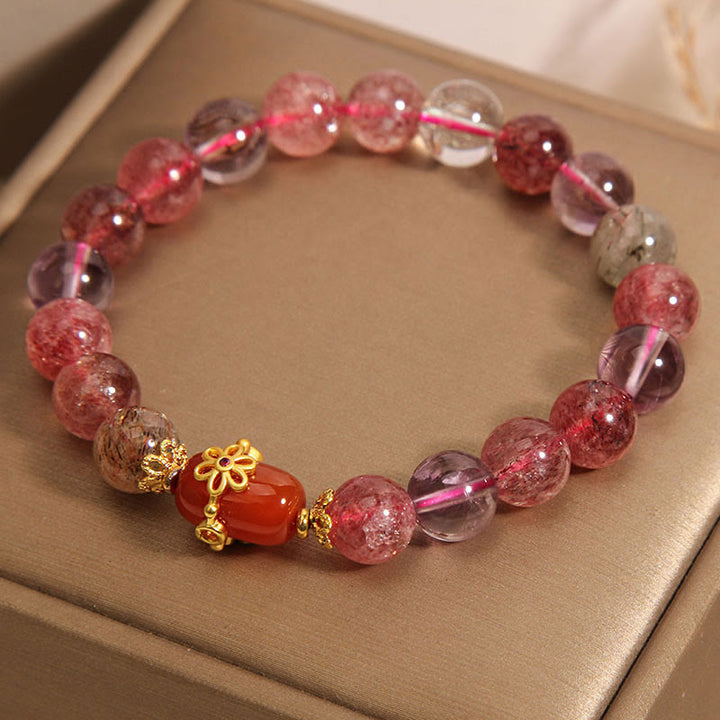Braccialetto di positività in agata rossa con cristalli naturali Super Seven Buddha Stones