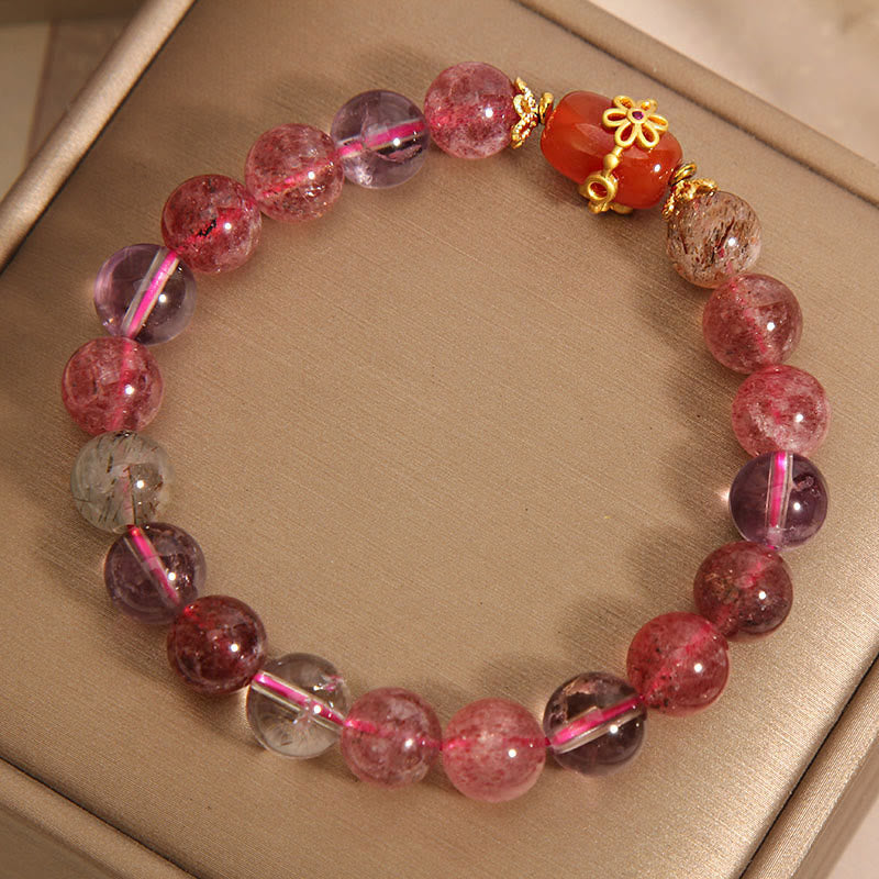 Braccialetto di positività in agata rossa con cristalli naturali Super Seven Buddha Stones