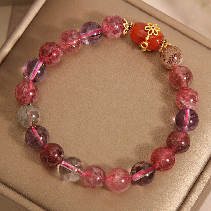 Braccialetto di positività in agata rossa con cristalli naturali Super Seven Buddha Stones