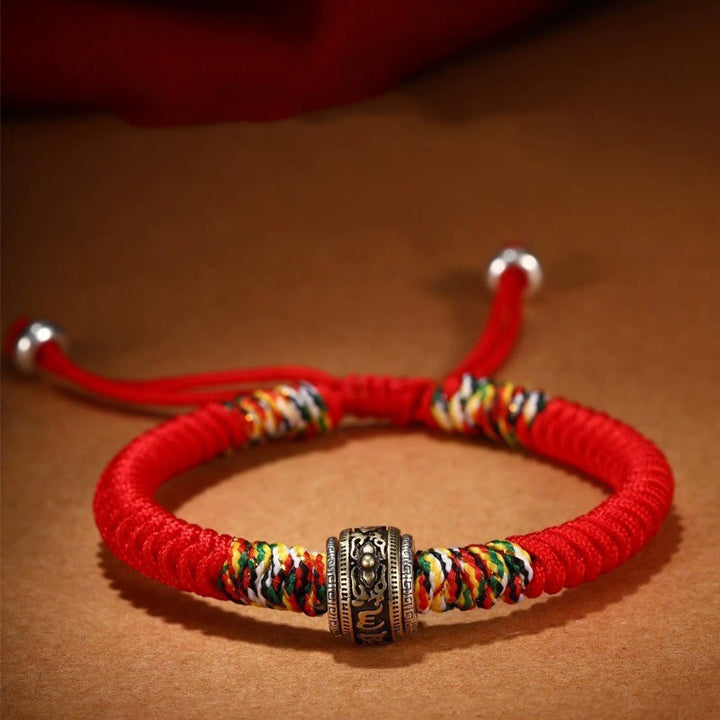 Braccialetto della fede con nodo di King Kong in argento sterling 925 con Buddha Stones Om Mani Padme Hum