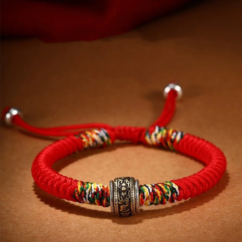Braccialetto della fede con nodo di King Kong in argento sterling 925 con Buddha Stones Om Mani Padme Hum - Rosso (circonferenza del polso: 14-21 cm) - Om Mani Padme Hum - image 1
