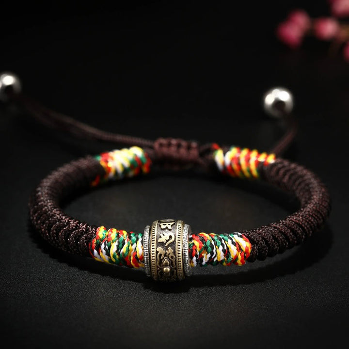 Braccialetto della fede con nodo di King Kong in argento sterling 925 con Buddha Stones Om Mani Padme Hum