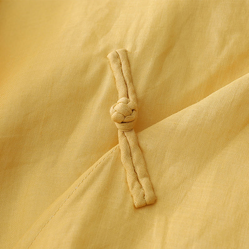 Camicia in cotone e lino a doppio strato con maniche a tre quarti, tinta unita, bottoni a rana, Buddha Stones - image 11