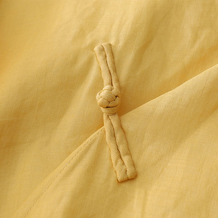 Camicia in cotone e lino a doppio strato con maniche a tre quarti, tinta unita, bottoni a rana, Buddha Stones - image 11