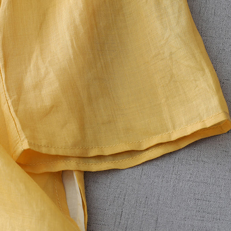 Camicia a maniche a tre quarti con doppio strato e bottoni a rana, tinta unita, con Buddha Stones. - image 11
