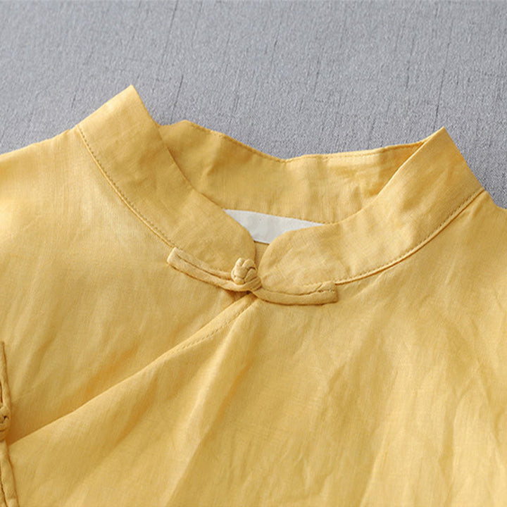 Camicia a maniche a tre quarti con doppio strato e bottoni a rana, tinta unita, con Buddha Stones. - image 8