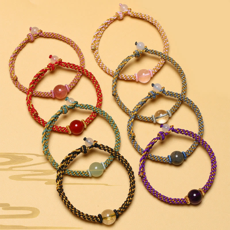 Braccialetto intrecciato calmo con perline di cristallo rosa, fatto a mano, in agata rossa, ametista, quarzo rutilato dorato , Buddha Stones - image 0