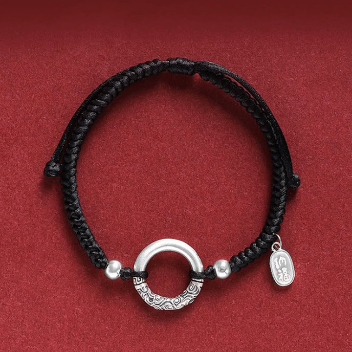 Bracciale con ciondolo a forma di personaggio Fu con fibbia della pace in argento sterling 925 e onice nero Buddha Stones - Ciondolo con fibbia della pace e perline in argento raffigurante il personaggio Fu (circonferenza del polso 14-26 cm) - image 3