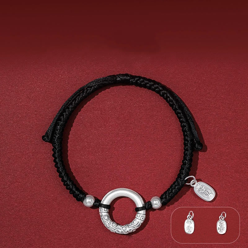 Bracciale con ciondolo a forma di personaggio Fu con fibbia della pace in argento sterling 925 e onice nero Buddha Stones - Fibbia della pace e perline d'argento, ciondolo pace e gioia (circonferenza polso 14-26 cm) - image 9