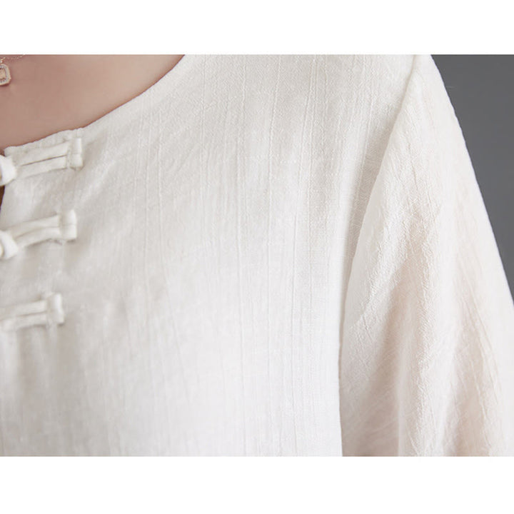 Buddha Stones 2 pezzi camicia a maniche lunghe con bottoni a rana pantaloni larghi abbigliamento in cotone e lino per meditazione - image 10