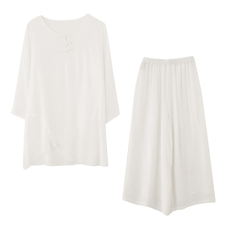 Buddha Stones 2 pezzi camicia a maniche lunghe con bottoni a rana pantaloni larghi abbigliamento in cotone e lino per meditazione - image 13