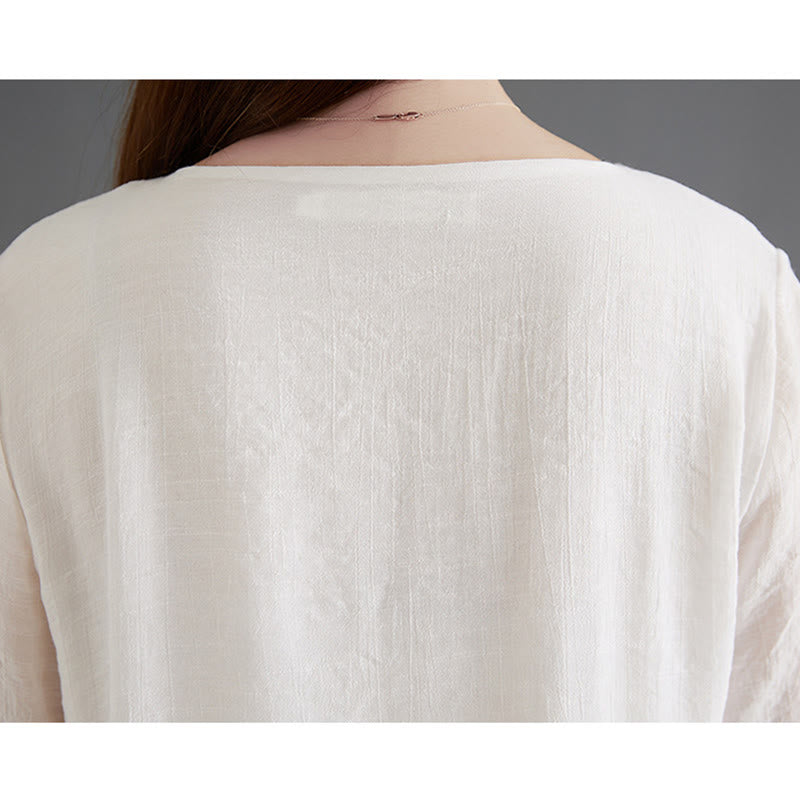 Buddha Stones 2 pezzi camicia a maniche lunghe con bottoni a rana pantaloni larghi abbigliamento in cotone e lino per meditazione
