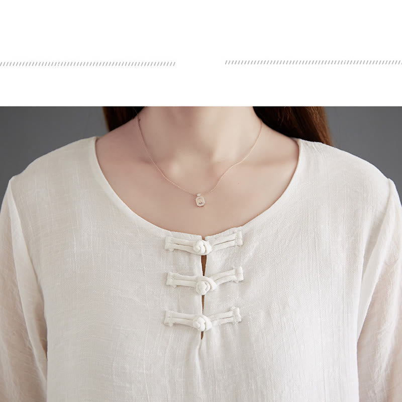 Buddha Stones 2 pezzi camicia a maniche lunghe con bottoni a rana pantaloni larghi abbigliamento in cotone e lino per meditazione - image 9