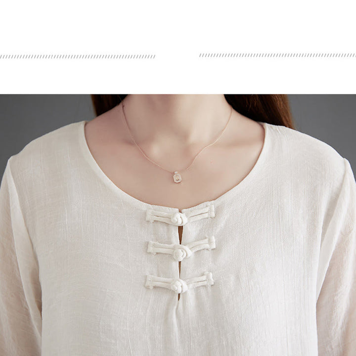 Buddha Stones 2 pezzi camicia a maniche lunghe con bottoni a rana pantaloni larghi abbigliamento in cotone e lino per meditazione - image 9