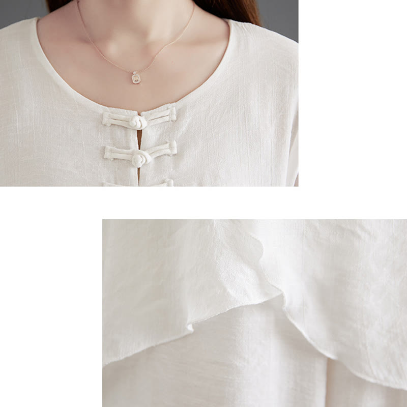 Buddha Stones 2 pezzi camicia a maniche lunghe con bottoni a rana pantaloni larghi abbigliamento in cotone e lino per meditazione