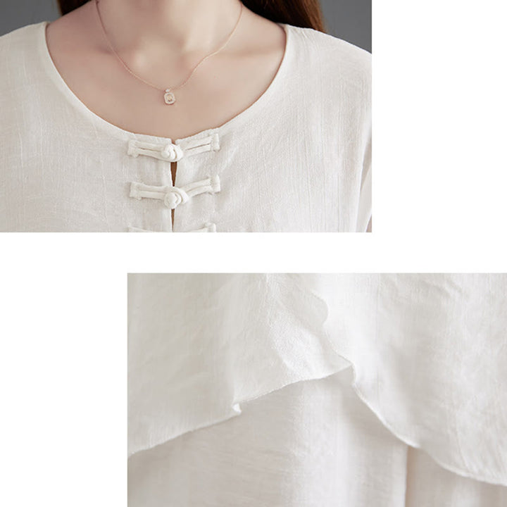 Buddha Stones 2 pezzi camicia a maniche lunghe con bottoni a rana pantaloni larghi abbigliamento in cotone e lino per meditazione