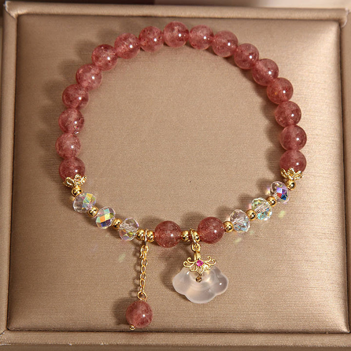 Braccialetto di guarigione con nuvola di buon auspicio in agata bianca, cristallo di quarzo fragola naturale Buddha Stones