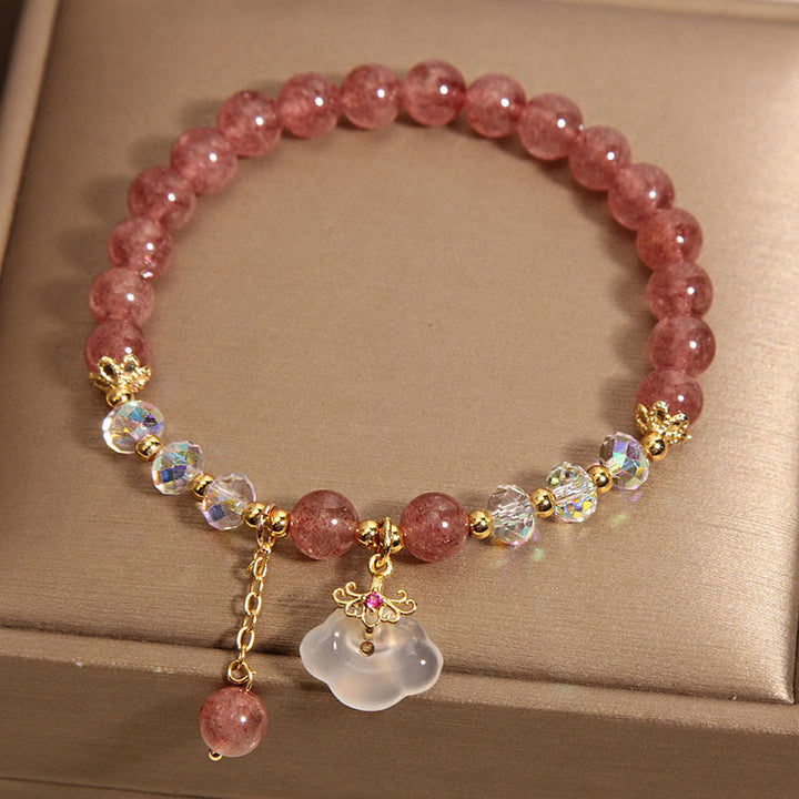 Braccialetto di guarigione con nuvola di buon auspicio in agata bianca, cristallo di quarzo fragola naturale Buddha Stones