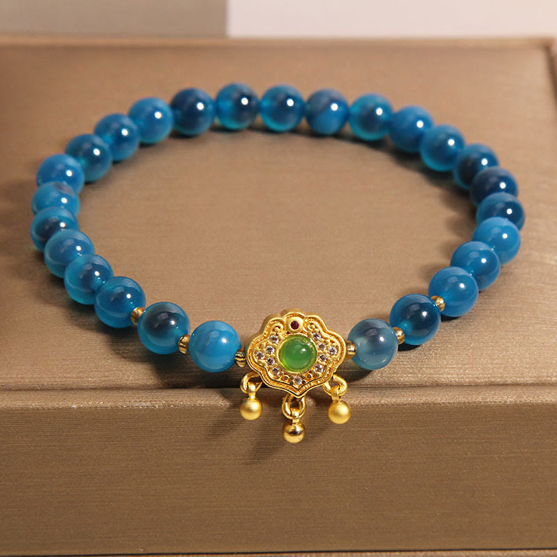 Braccialetto di guarigione con ciondolo cinese con lucchetto in agata blu caramella Buddha Stones