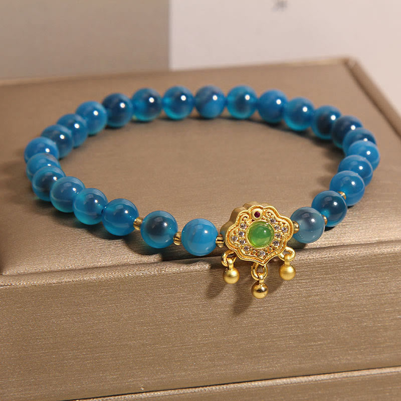 Braccialetto di guarigione con ciondolo cinese con lucchetto in agata blu caramella Buddha Stones