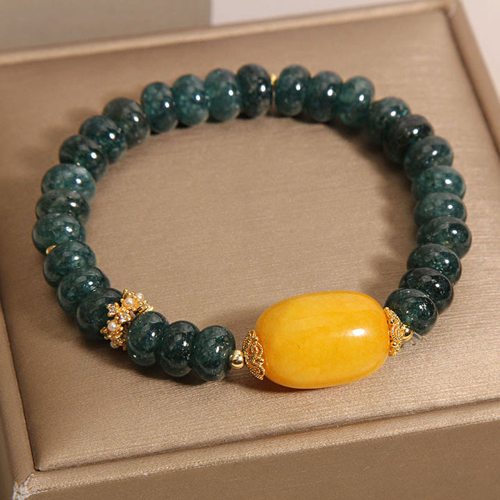 Braccialetto della fortuna con perline di abaco di giada verde Buddha Stones e topazio