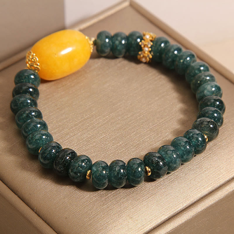 Braccialetto della fortuna con perline di abaco di giada verde Buddha Stones e topazio
