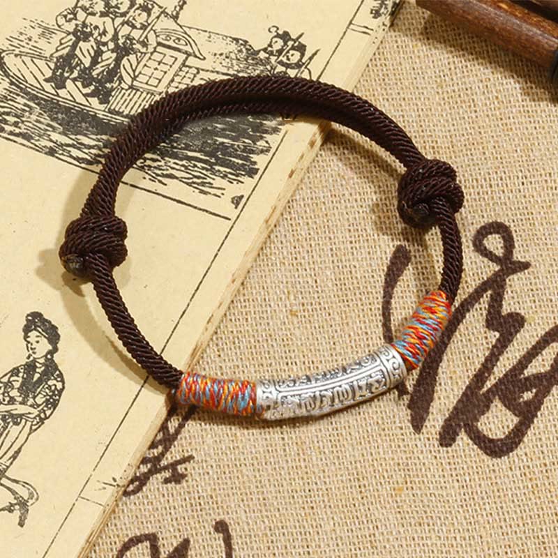 Braccialetto di corda di protezione Om Mani Padme Hum in argento sterling 999 fatto a mano con Buddha Stones