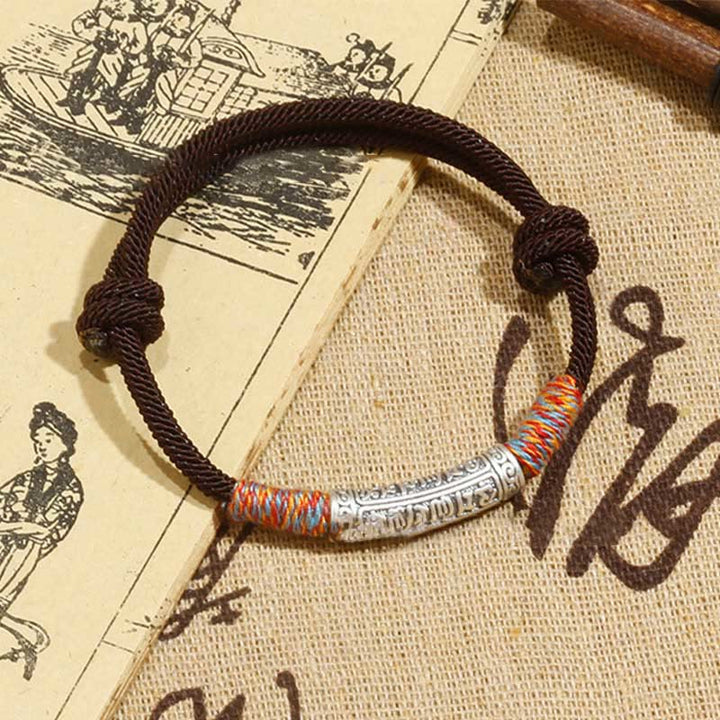 Braccialetto di corda di protezione Om Mani Padme Hum in argento sterling 999 fatto a mano con Buddha Stones