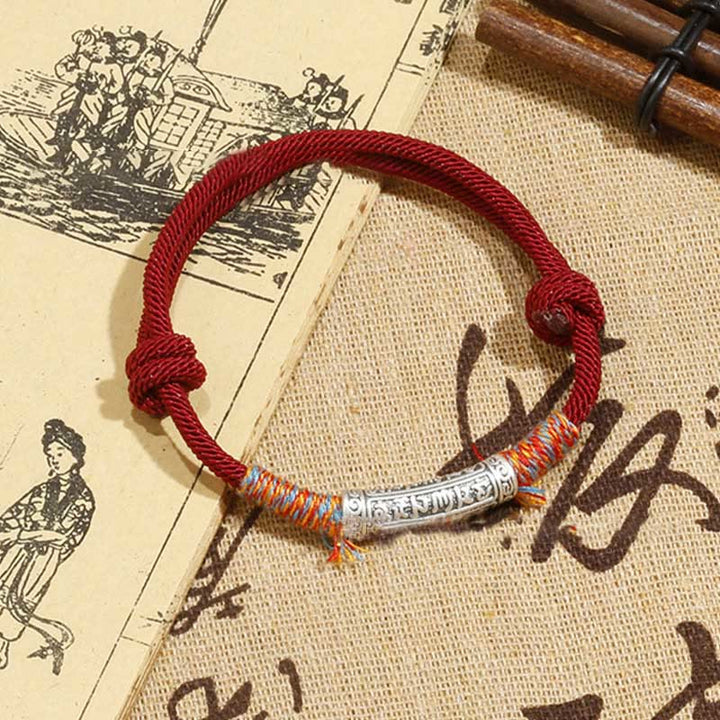 Braccialetto di corda di protezione Om Mani Padme Hum in argento sterling 999 fatto a mano con Buddha Stones