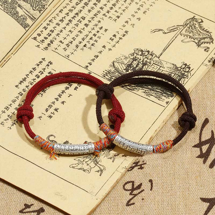 Braccialetto di corda di protezione Om Mani Padme Hum in argento sterling 999 fatto a mano con Buddha Stones
