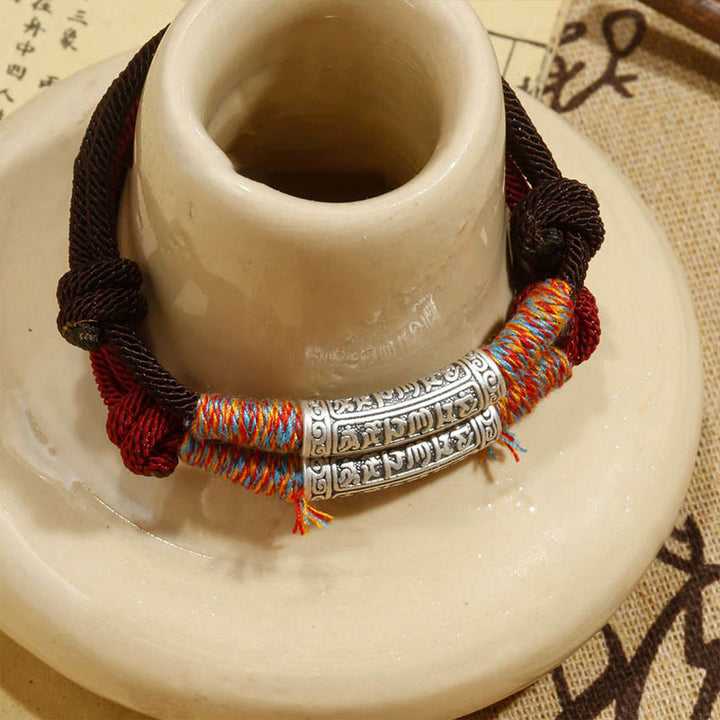 Braccialetto di corda di protezione Om Mani Padme Hum in argento sterling 999 fatto a mano con Buddha Stones