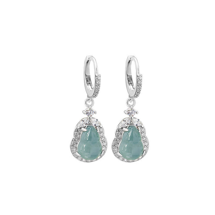 Orecchini pendenti Buddha Stones 925 Sterling Silver Green Jade Gourd Abundance