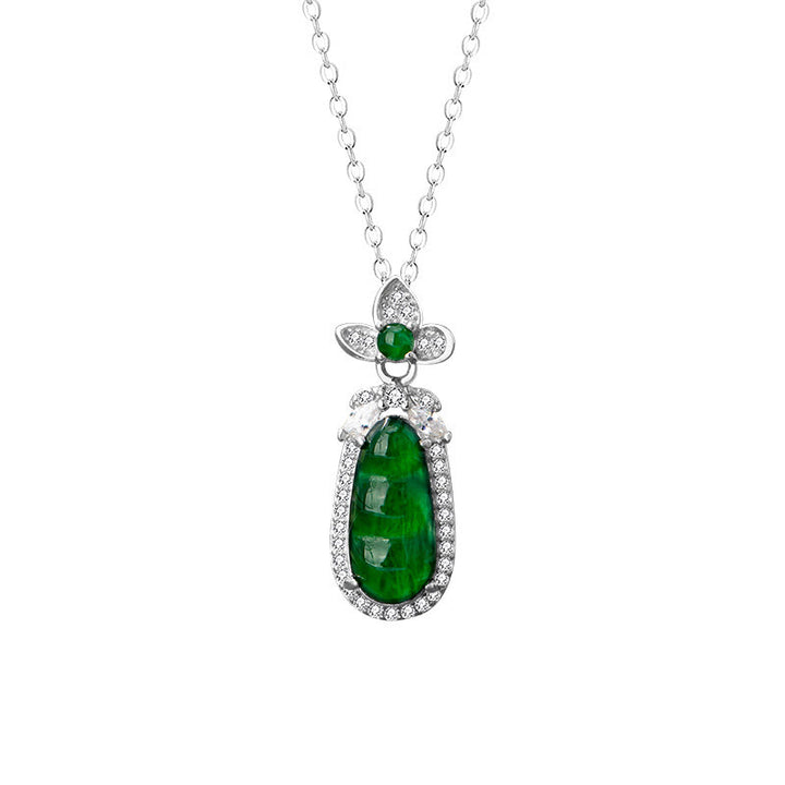 Collana con ciondolo in argento sterling 925 con ciondolo in giada ciano e design a forma di pisello, motivo : Buddha Stones