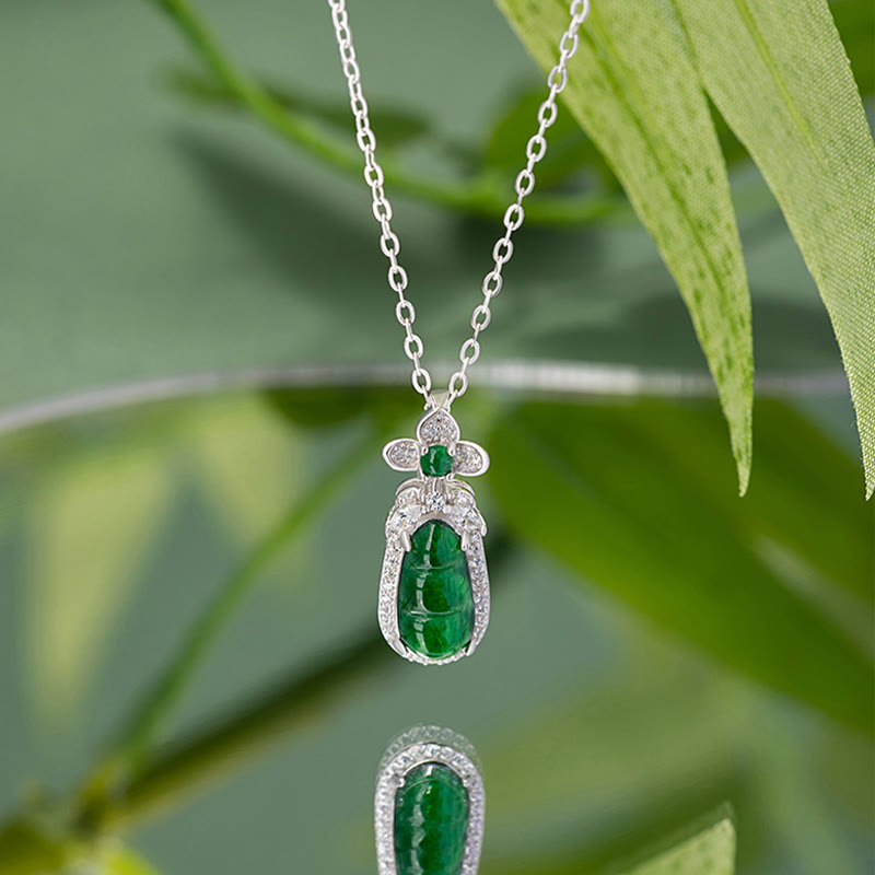 Collana con ciondolo in argento sterling 925 con ciondolo in giada ciano e design a forma di pisello, motivo : Buddha Stones