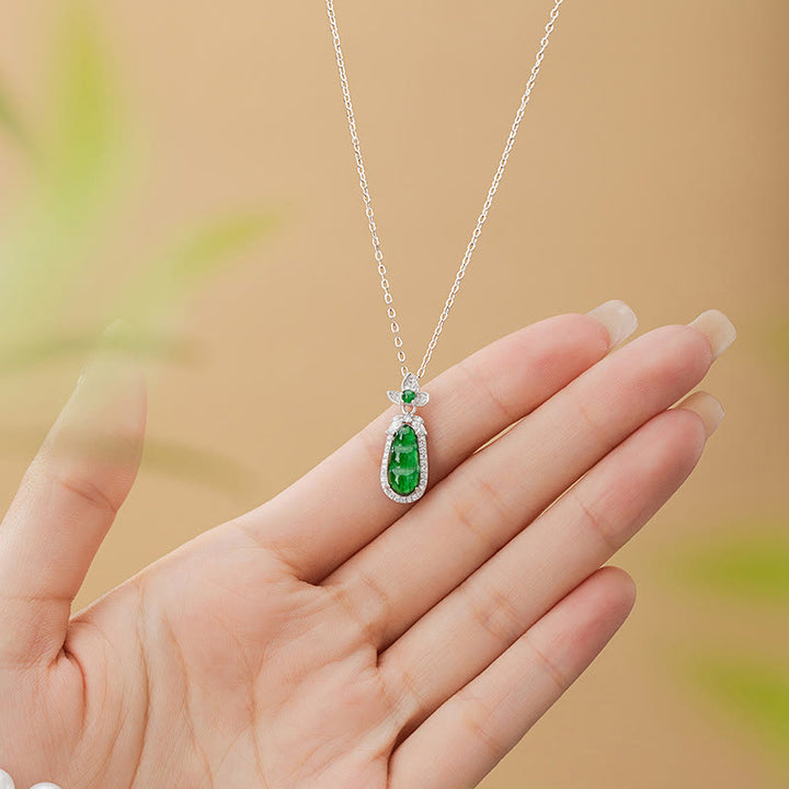 Collana con ciondolo in argento sterling 925 con ciondolo in giada ciano e design a forma di pisello, motivo : Buddha Stones
