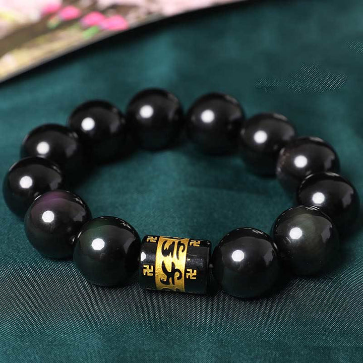 Braccialetto positivo con svastica in ossidiana arcobaleno Buddha Stones Om Mani Padme Hum