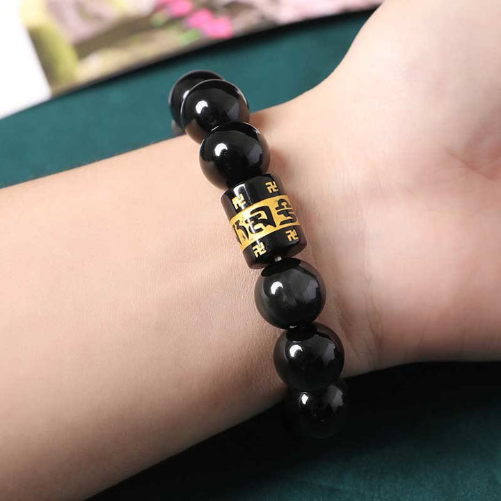Braccialetto positivo con svastica in ossidiana arcobaleno Buddha Stones Om Mani Padme Hum