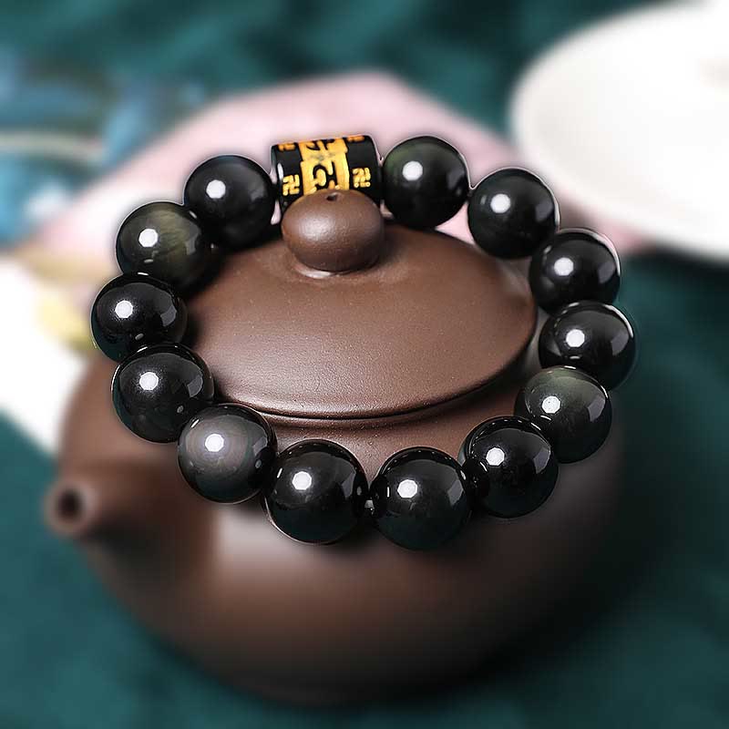 Braccialetto positivo con svastica in ossidiana arcobaleno Buddha Stones Om Mani Padme Hum
