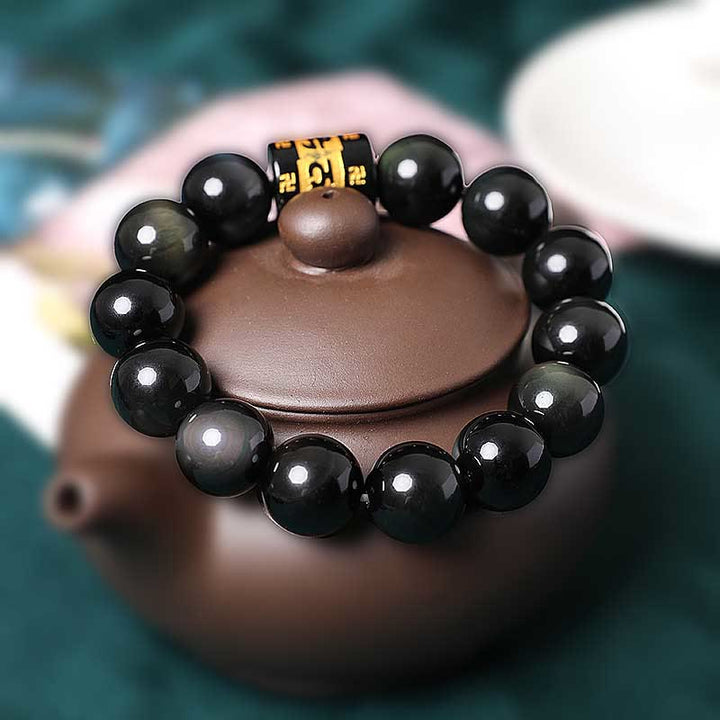 Braccialetto positivo con svastica in ossidiana arcobaleno Buddha Stones Om Mani Padme Hum