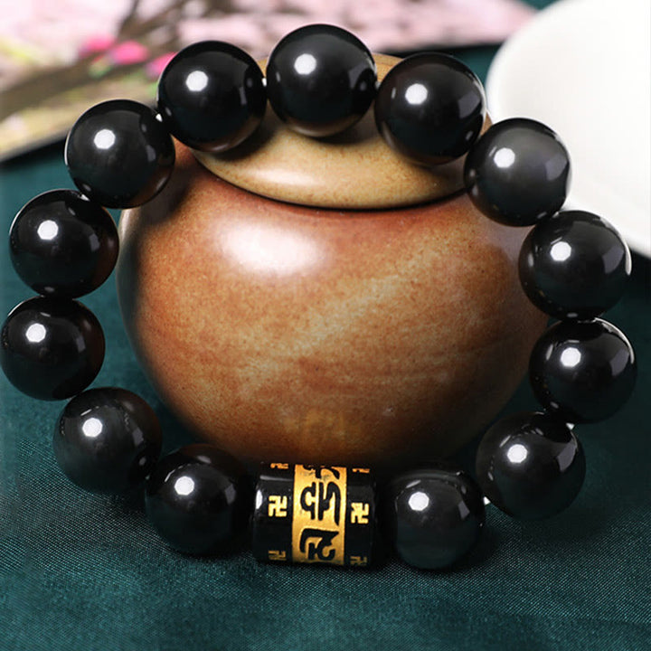 Braccialetto positivo con svastica in ossidiana arcobaleno Buddha Stones Om Mani Padme Hum