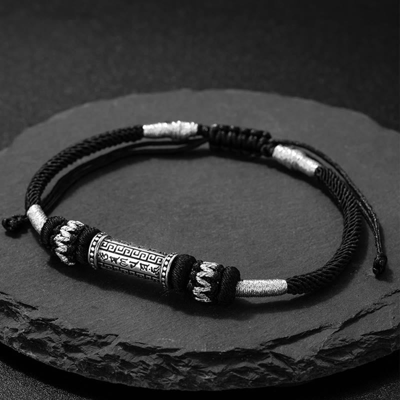 Braccialetto in corda intrecciata con Buddha Stones in argento sterling 925 Om Mani Padme Hum Wisdom