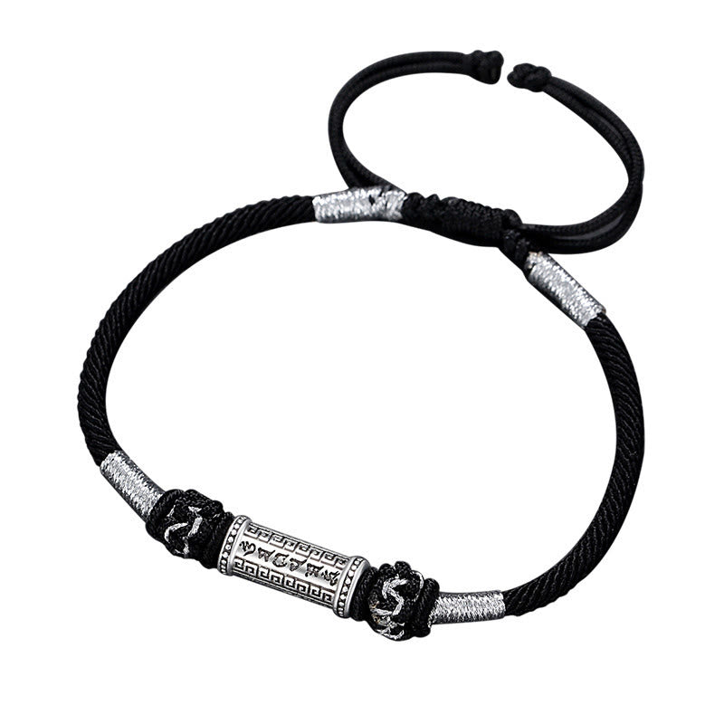 Braccialetto in corda intrecciata con Buddha Stones in argento sterling 925 Om Mani Padme Hum Wisdom