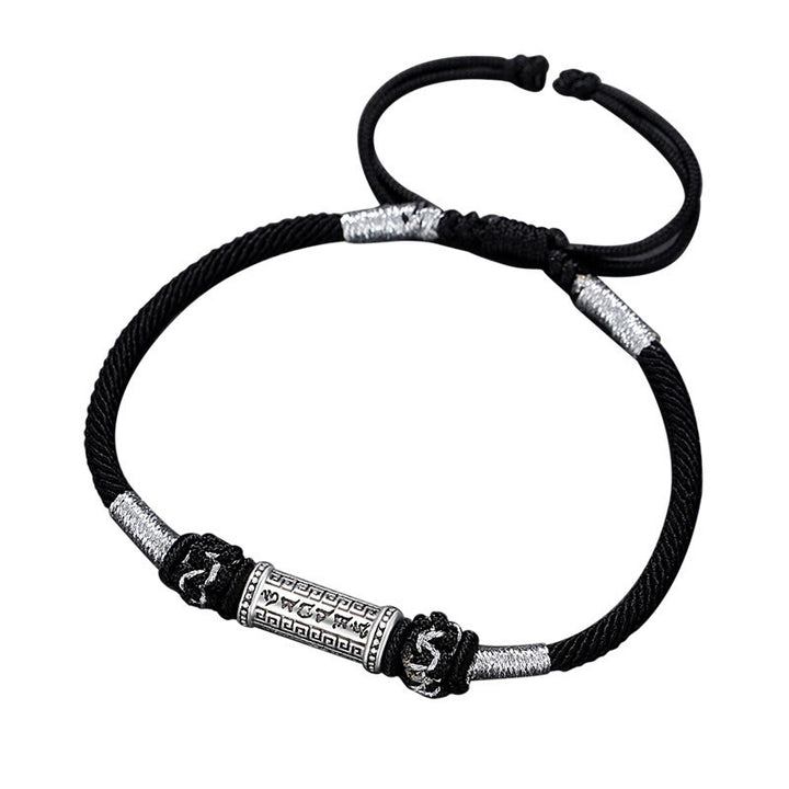Braccialetto in corda intrecciata con Buddha Stones in argento sterling 925 Om Mani Padme Hum Wisdom