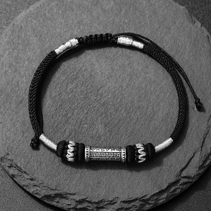 Braccialetto in corda intrecciata con Buddha Stones in argento sterling 925 Om Mani Padme Hum Wisdom