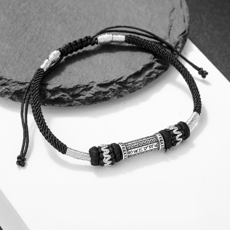 Braccialetto in corda intrecciata con Buddha Stones in argento sterling 925 Om Mani Padme Hum Wisdom