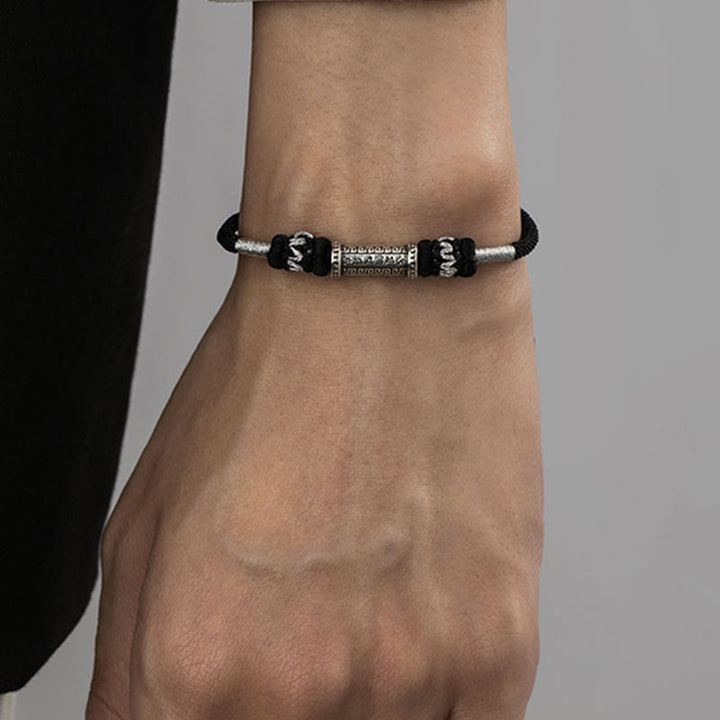 Braccialetto in corda intrecciata con Buddha Stones in argento sterling 925 Om Mani Padme Hum Wisdom