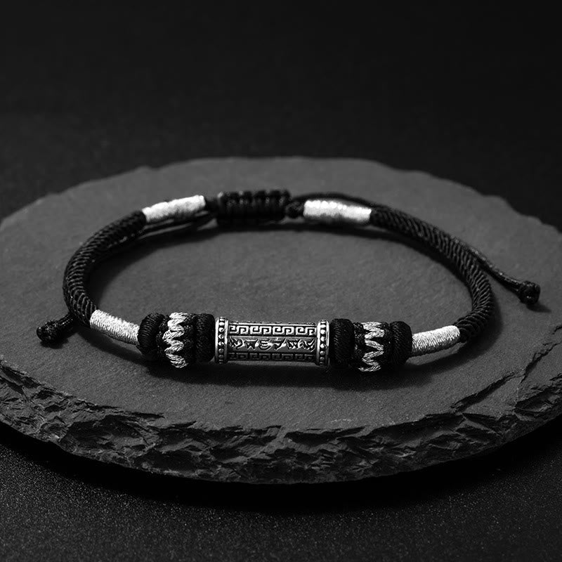 Braccialetto in corda intrecciata con Buddha Stones in argento sterling 925 Om Mani Padme Hum Wisdom