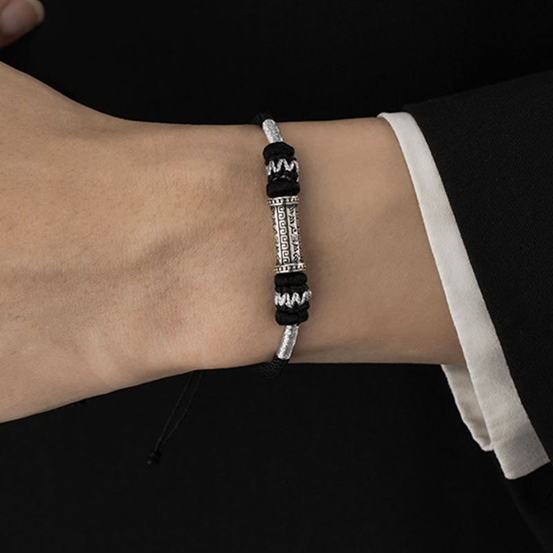 Braccialetto in corda intrecciata con Buddha Stones in argento sterling 925 Om Mani Padme Hum Wisdom