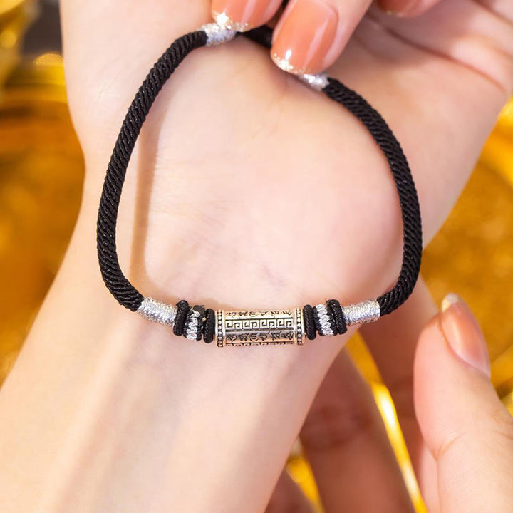 Braccialetto in corda intrecciata con Buddha Stones in argento sterling 925 Om Mani Padme Hum Wisdom