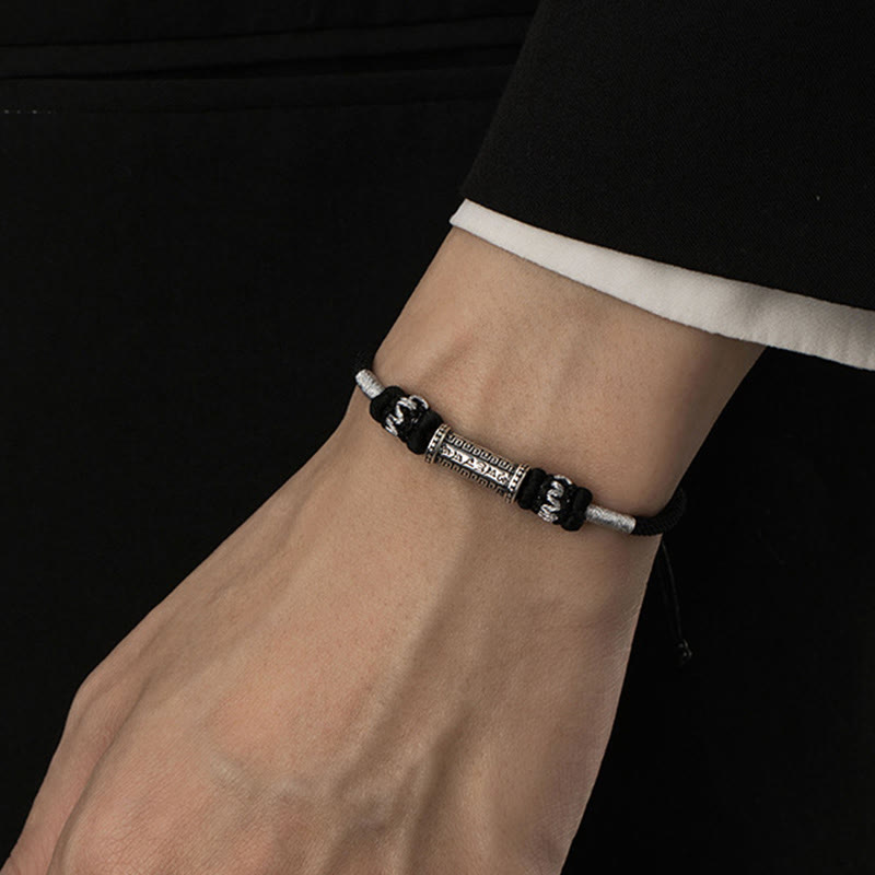 Braccialetto in corda intrecciata con Buddha Stones in argento sterling 925 Om Mani Padme Hum Wisdom